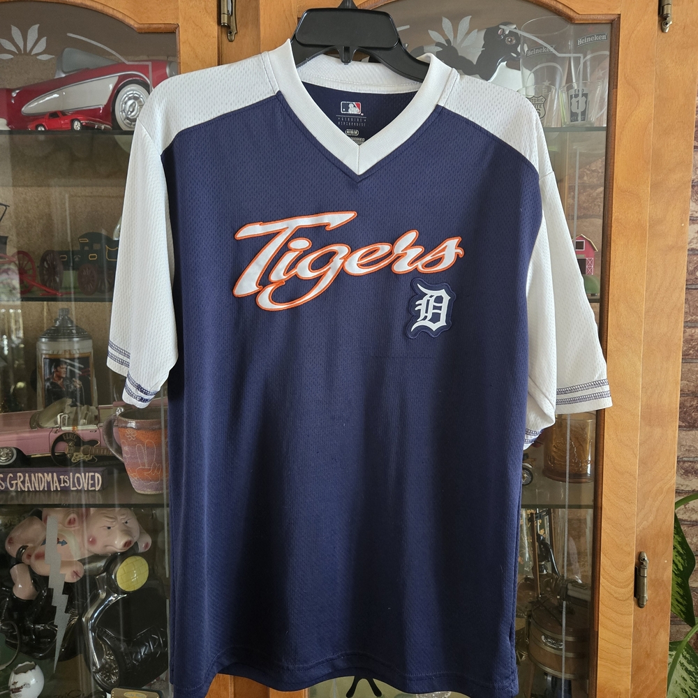 MLB Tigers Navy and White Jersey